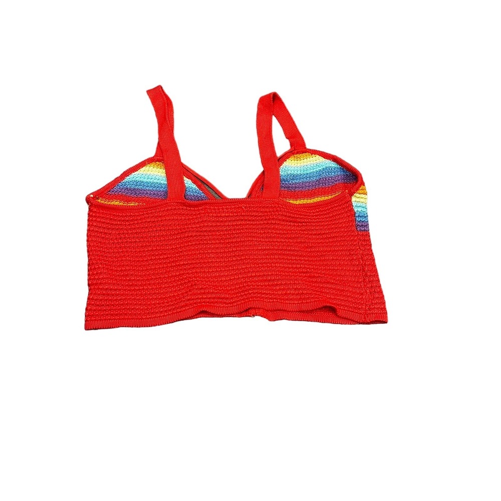 Madden NYC Womens Rainbow Crochet Knit Crop Top‎ Red Heart Ring XL - Picture 9 of 9
